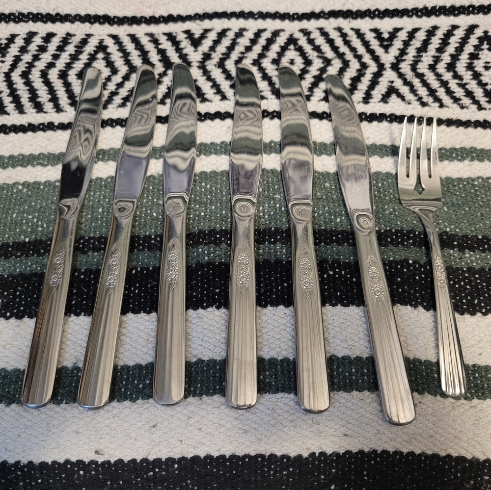 Thor Stainless USA Flatware 6 Knives 1 Fork Lot